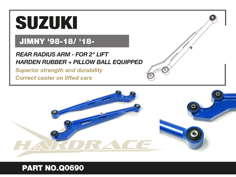 SUZUKI JIMNY '98-18/ '18-
Bakre RADIUS ARM - FOR 3" LIFT
(Hårdare Gummi+Länklager) - 2 St/Sats