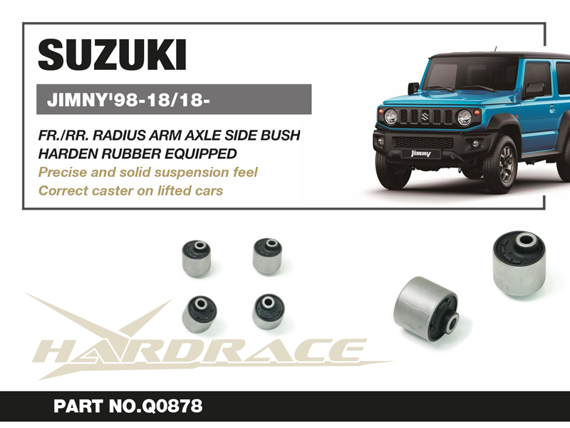 SUZUKI JIMNY'98-18/18- 
Främre RADIUS ARM AXLE SIDE Bussning - OFFSET
(Hårdare Gummi) - 4 St/Sats