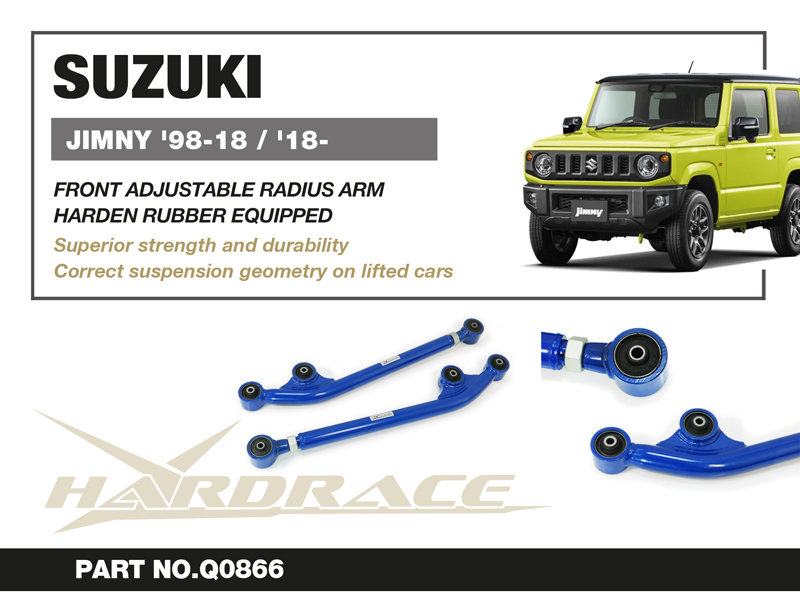SUZUKI JIMNY '98-18/ '18-
Främre Justerbar RADIUS ARM 
(Hårdare Gummi) - 2 St/Sats
LIFT 3 INCHES
