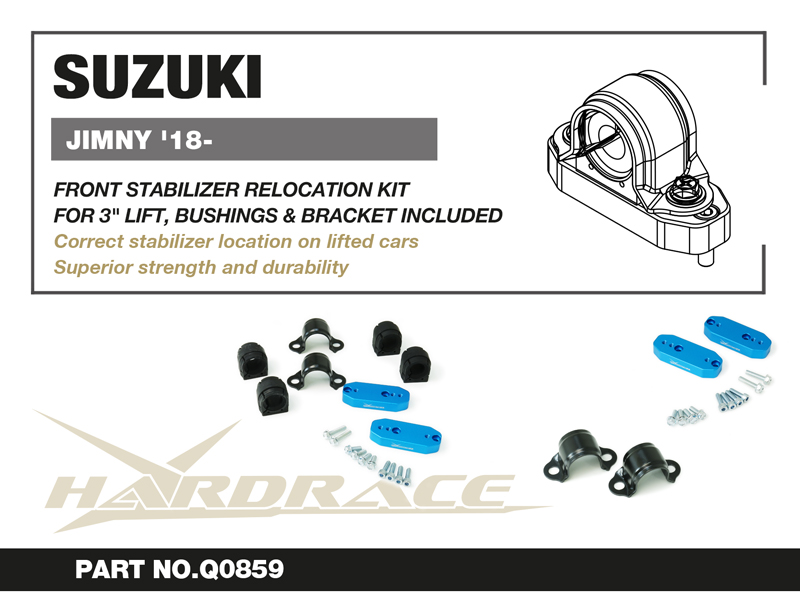 SUZUKI JIMNY '18- FRONT SWAY BAR RELOCATION KIT - 8PCS/SET FOR 3 INCHES LIFT, INCL. STABILIZER BUSHINGS & BRACKETS
