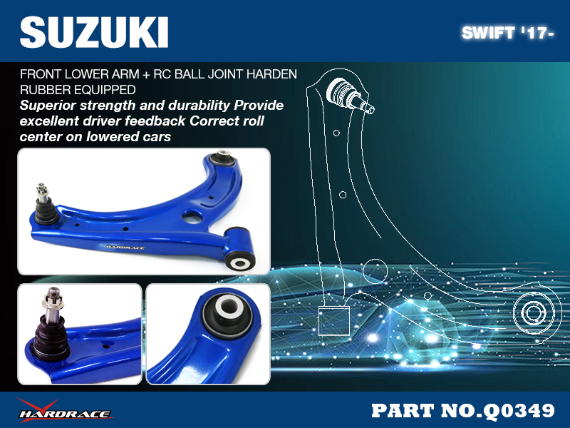 SUZUKI SWIFT '17-
FRONT LOWER CONTROL ARM + RC BALL JOINT
(HARDEN RUBBER) - 2PCS/SET