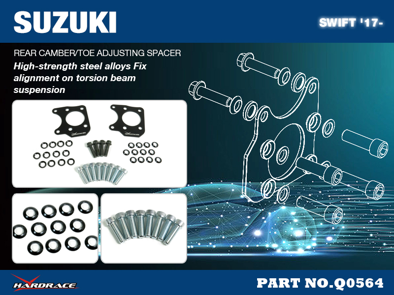 SUZUKI SWIFT '17- 
REAR CAMBER/TOE ADJUSTING SPACER - 2PCS/SET
TOE IN FROM 0.2° TO 0.1°/ADD NEGATIVE CAMBER BY 1°