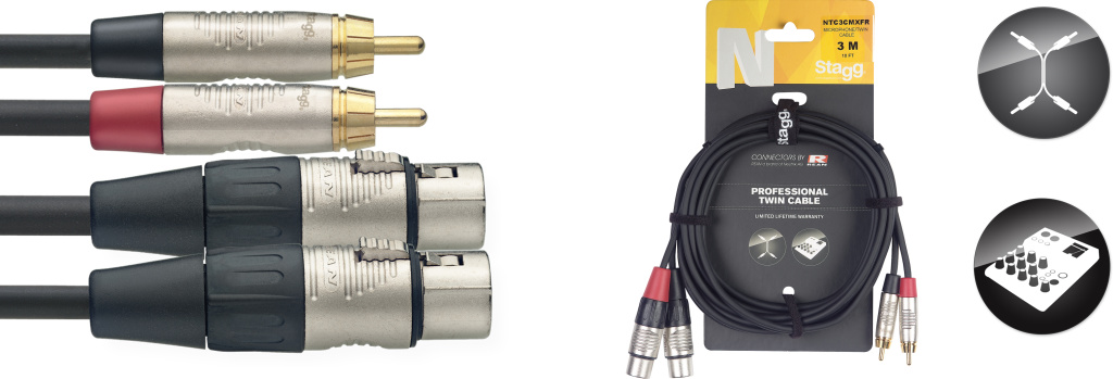 3M/10FT TWIN CBL RCAm-XLRf DLX - 2