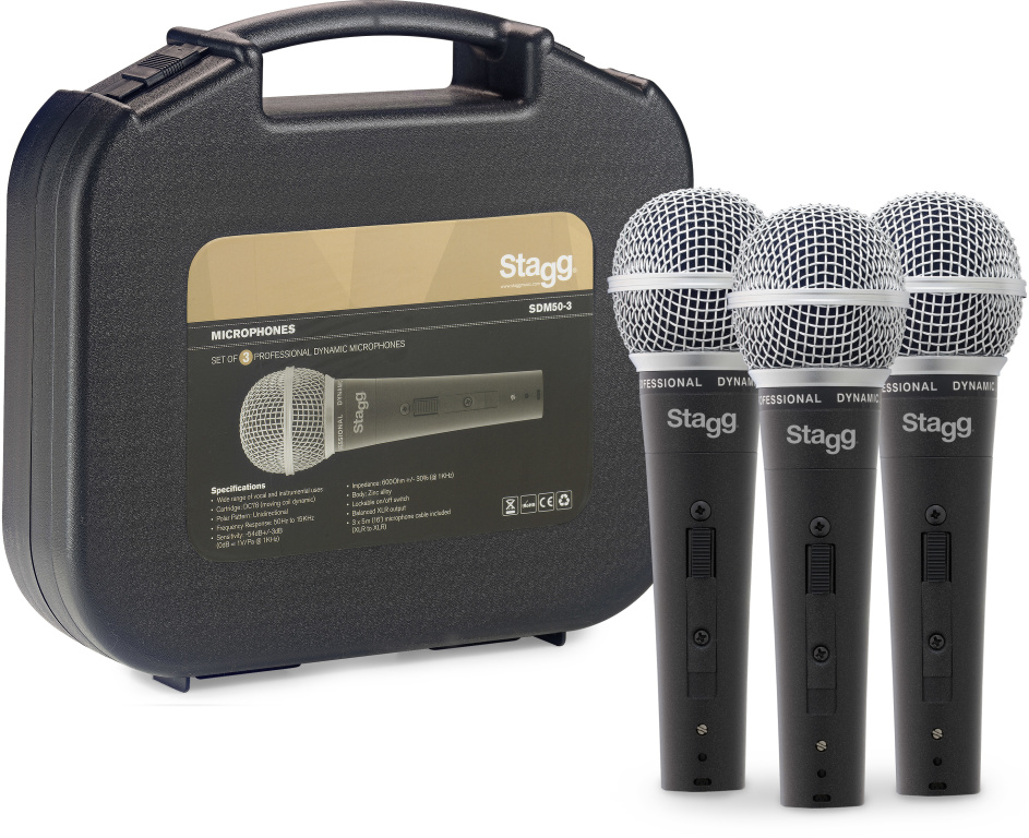 3st Dynamiska mickar i ABS case inkl mickkablar DC78+CBL XLR/XL