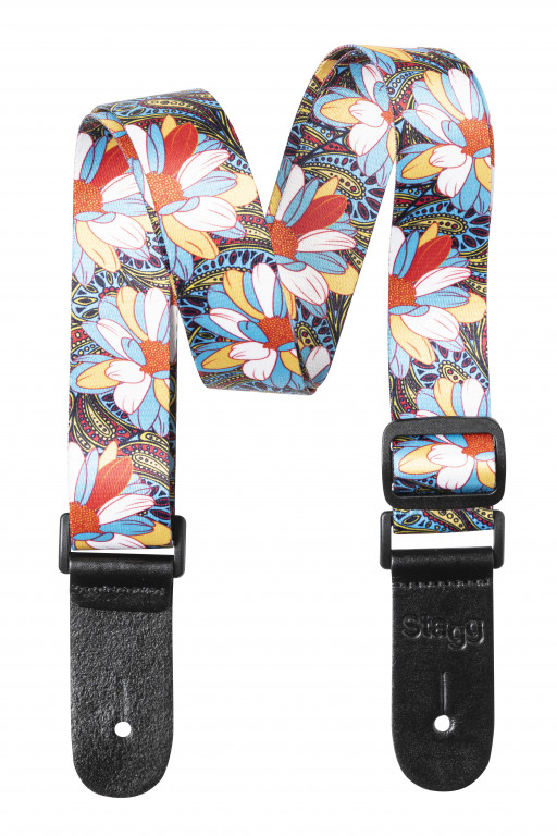 Terylen Uke Strap Flower Blue