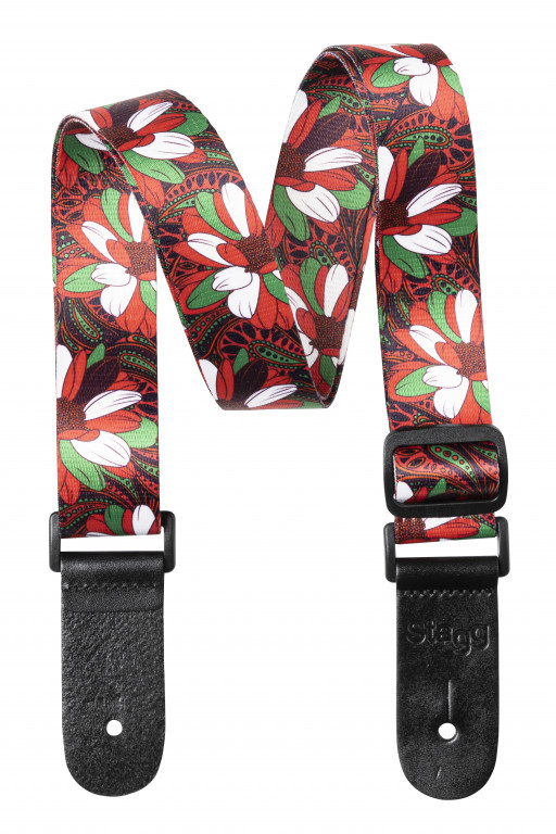 Terylen Uke Strap Flower Red