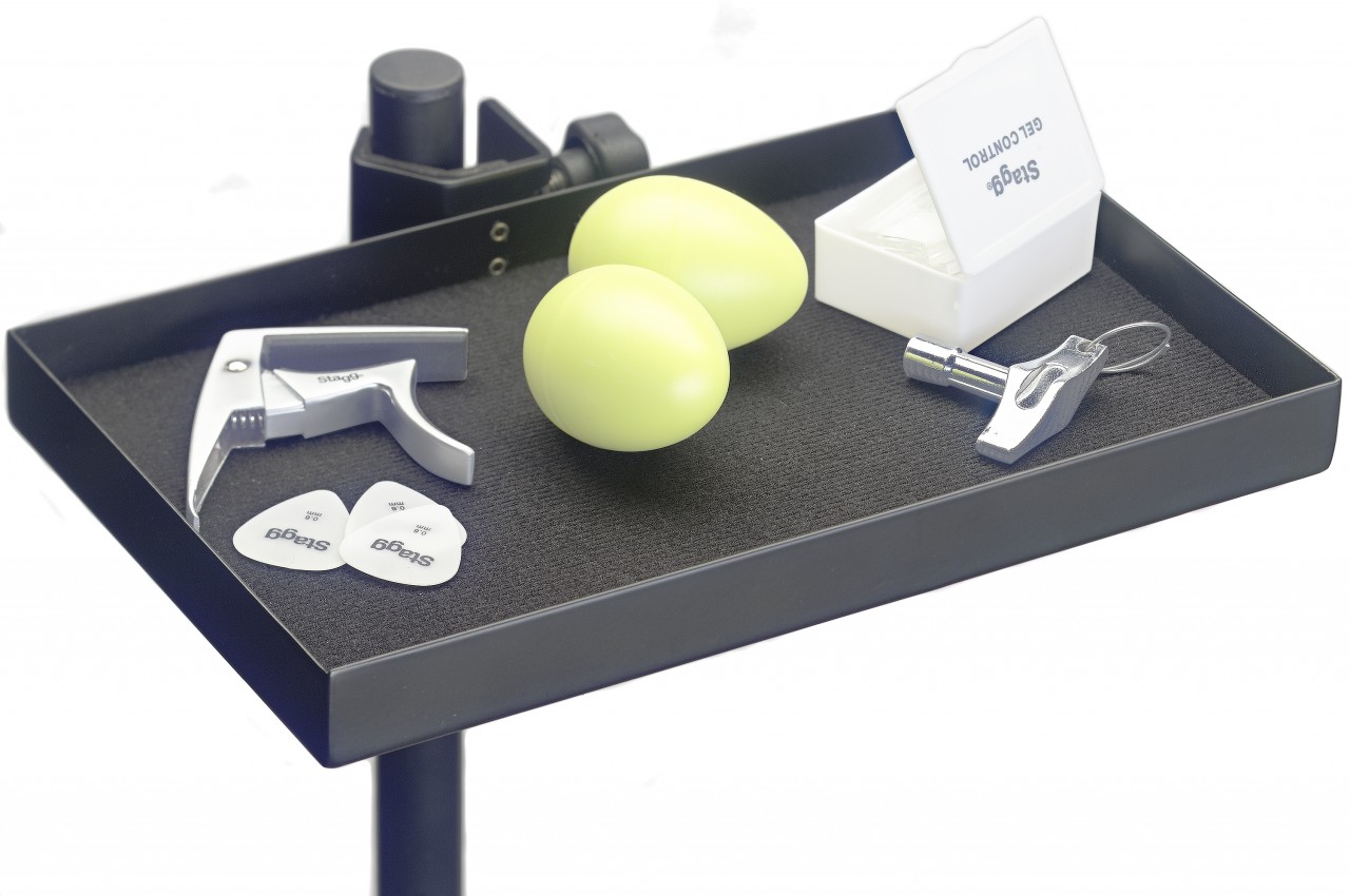 Accessory tray with clamp for stand