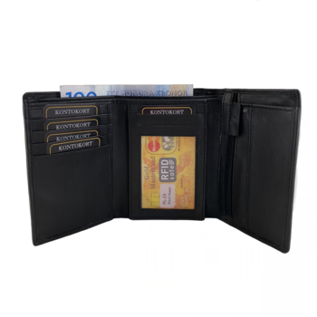 Plånbok läder rymlig - RFID-Säker, svart