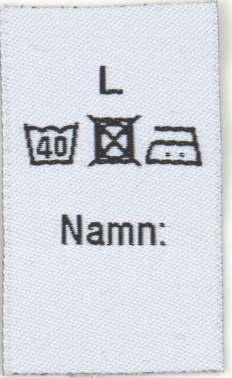 Big woven sizelabel with washinginstructions L
