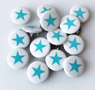 Snap-on button Turquise star on white