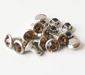 Rivet rihnestone silvercolourd/topaz round 6mm