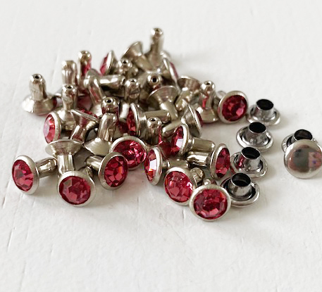  Nit dubbel strassten silverfärgad/rosa rund 6mm - 2