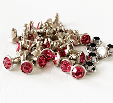  Nit dubbel strassten silverfärgad/rosa rund 6mm