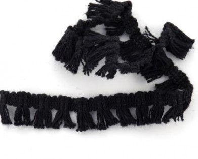 Non elastic lace cotton tassels black 15mm