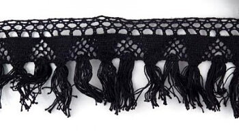 Non elastic lace cotton tassels black 60mm