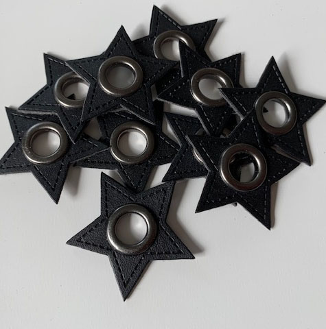 2-pack Eyelet badge star, black leather