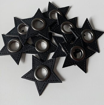 2-pack Eyelet badge star, black leather