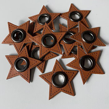 2-pack Eyelet badge star, brown leather