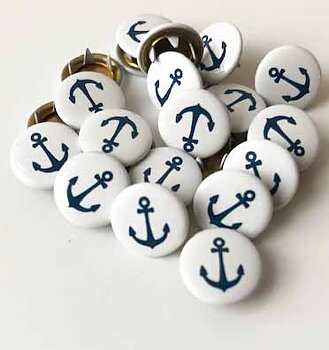 Snap-on button Blue anchor  on white