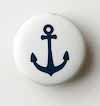 Snap-on button Blue anchor  on white - 2