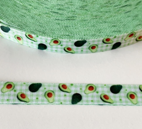 Printed ribbon avocado on green 10mm