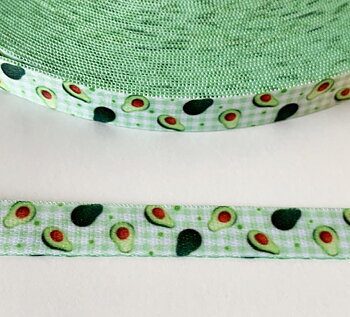 Printed ribbon avocado on green 10mm