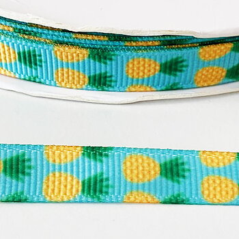 Printed ribbon Pineaple on turquise 10mm