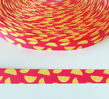 Printed ribbon lemon on pink 10mm