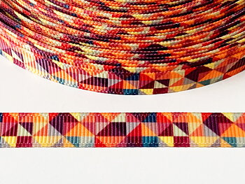 Printed ribbon pixels warm colours 10mm
