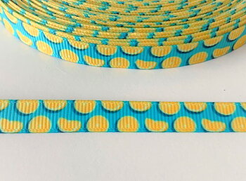 Printed ribbon lemons at turquise 10mm
