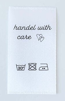 Satinlapp Handel with care