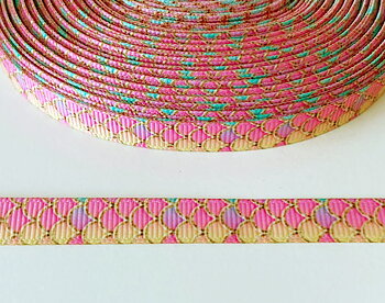 Printed ribbon pink yellow hills 10mm