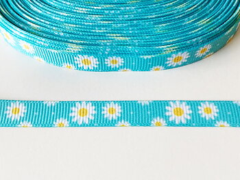Printed ribbon marguirite on turquise 10mm