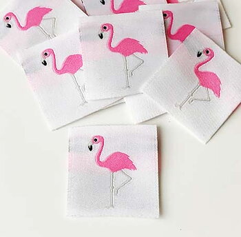 Woven straightcut label Flamingo
