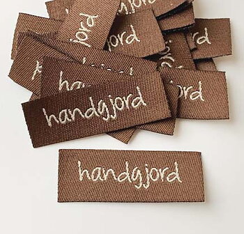Woven straightcut label Handgjord brown