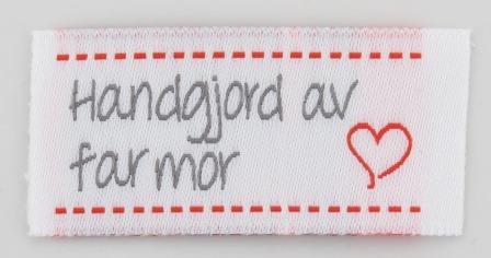 Woven straightcut label Handgjord av farmor white - 2