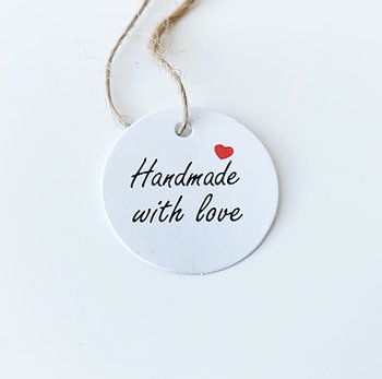 5-pack Hangtags handmade with love white 30mm