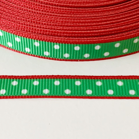 Printed ribbon green polkadot 10mm
