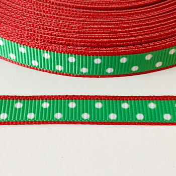 Printed ribbon green polkadot 10mm