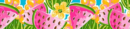 Printed ribbon melons & flower 10mm - 2