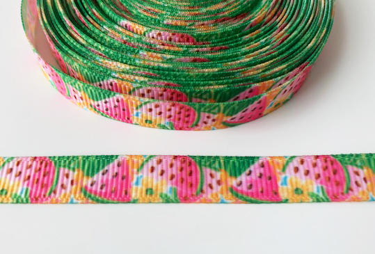 Printed ribbon melons & flower 10mm