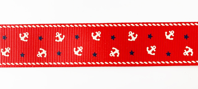  Tryckt band rött med ankare 22mm