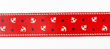  Tryckt band rött med ankare 22mm