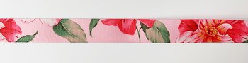  Tryckt band stora blommor på rosa 22mm