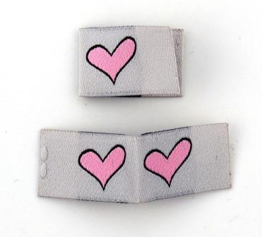 Woven folded label Pink heart on grey - 2