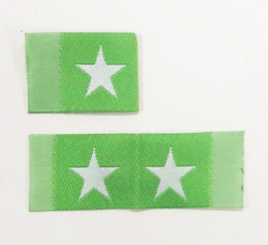 Woven folded label Green with white star - 2