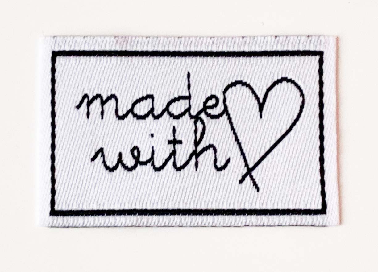 Vävd enkel lapp Made with love vit - 2