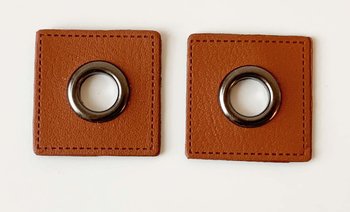 2-pack Eyelet badge, brown leather