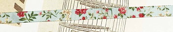Printed ribbon flowers on turqse 10mm