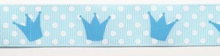 Printed ribbon prince crowns blue 22mm